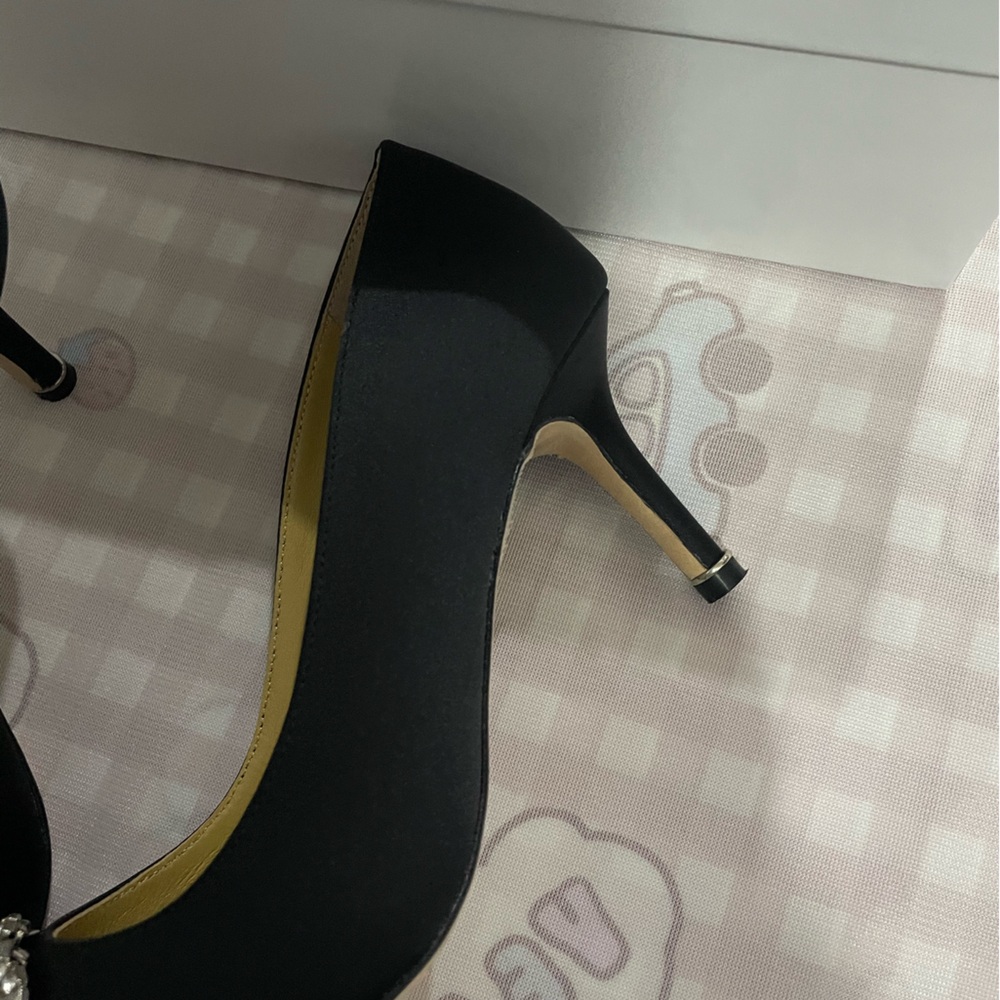 Manolo Blahnik Black Satin Pointed Pumps with Crystal Buckles - Picture 3 of 8